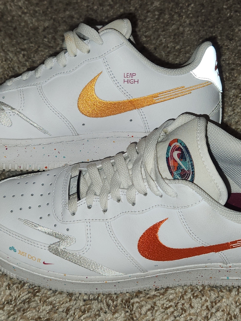 Nike White Air Force 1 Low with Multicolor Swooshes - Picture 3 of 6